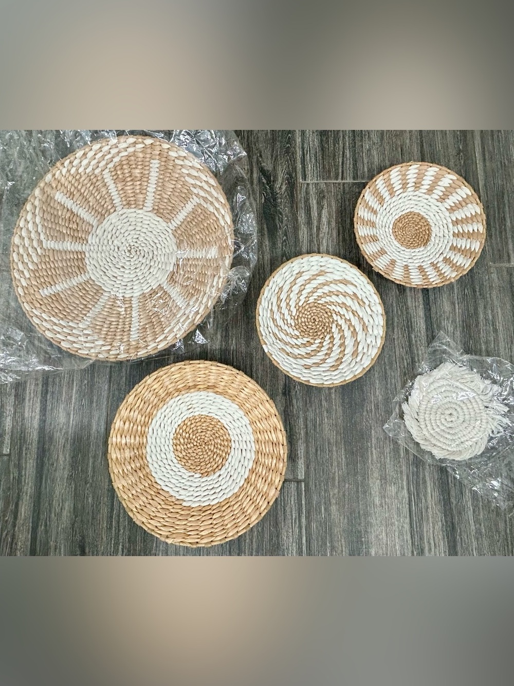 5 new natural white Wicker woven wall decor Baskets boho farmhouse